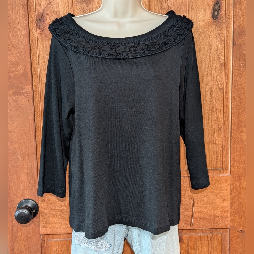 Rafaella Black Blouse‎ with Ruffled Collar